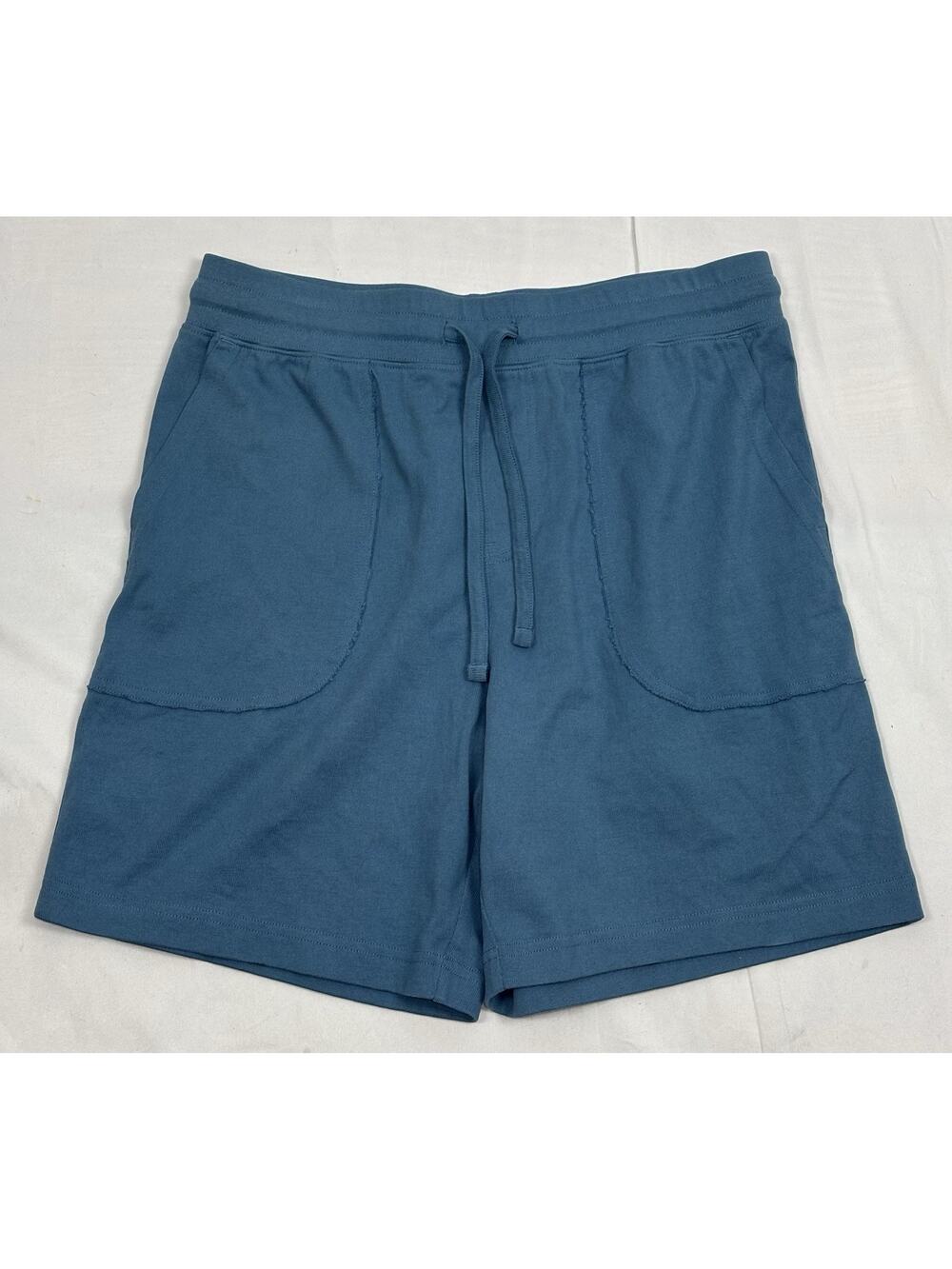Up West Women’s M High Rise Cotton Drawstring Shorts 6.5” Inseam Blue Pockets